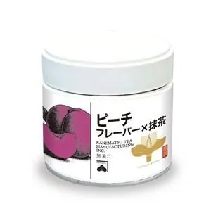 Peach flavored matcha tin