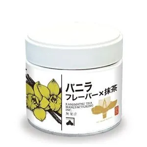 Vanilla flavored matcha tin